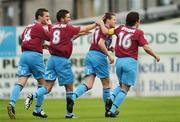 26 June 2007; Drogheda United's James Keddy, second from right, celebrates with team-mates, from left, Brian Shelley, Gavin Whelan, and Stuart Byrne, after scoring his side's first goal. eircom League Premier Division, Drogheda United v Bray Wanderers, United Park, Drogheda, Co. Louth. Picture credit: Brian Lawless / SPORTSFILE