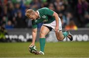 16 November 2014; Stuart Olding, Ireland, touches down to score his side's sixth try of the game. Guinness Series, Ireland v Georgia, Aviva Stadium, Lansdowne Road, Dublin. Picture credit: Stephen McCarthy / SPORTSFILE