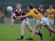 16 November 2014; Christopher Bradley, Slaughtneil, in action against Conor Boyle, Clontibret O'Neills. AIB Ulster GAA Football Senior Club Championship Semi-Final, Slaughtneil v Clontibret O'Neills, Healy Park, Omagh, Co. Tyrone. Picture credit: Oliver McVeigh / SPORTSFILE