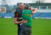 16 November 2014; Austin Stacks manager Stephen Stack and Kieran Donaghy celebrate after victory over Ballincollig. AIB Munster GAA Football Senior Club Championship Semi-Final, Austin Stacks v Ballincollig, Austin Stack Park, Tralee, Co. Kerry. Picture credit: Diarmuid Greene / SPORTSFILE