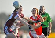 16 November 2014; Siobhan Divilly, Kilkerrin-Clonberne, in action against Emer GAllagher, Termon. TESCO HomeGrown All-Ireland Ladies Football Senior Club Championship Semi-Final, Kilkerrin-Clonberne v Termon, Clonberne GAA Pitch, Clonberne, Co. Galway. Picture credit: Ray Ryan / SPORTSFILE