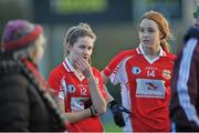 16 November 2014; Claire Dunleavey and Siobhan Divilly, Kilkerrin-Clonberne, dejected after the game. TESCO HomeGrown All-Ireland Ladies Football Senior Club Championship Semi-Final, Kilkerrin-Clonberne v Termon, Clonberne GAA Pitch, Clonberne, Co. Galway. Picture credit: Ray Ryan / SPORTSFILE