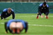17 November 2014; Leinster's Dan Leavy, left, and Jordan Coghlan during squad training ahead of their Guinness PRO12, Round 8, match away to Benetton Treviso on Sunday. Leinster Rugby Squad Training, Donnybrook Stadium, Dublin. Picture credit: Ramsey Cardy / SPORTSFILE