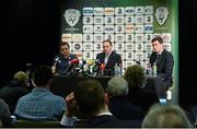 17 November 2014; Republic of Ireland manager Martin O'Neill, John O'Shea, left, and FAI Director of Communications Peter Sherrard, during a press conference ahead of Tuesday's friendly match at home to the USA. Republic of Ireland Press Conference, Three Offices, Sir John Rogerson’s Quay, Dublin. Picture credit: David Maher / SPORTSFILE