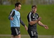 17 November 2014; Munster's Pat Howard, right, in conversation with Andrew Smith during squad training ahead of their Guinness PRO12, Round 8, match away to Newport Gwent Dragons on Friday. Munster Rugby Squad Training, University of Limerick, Limerick. Picture credit: Diarmuid Greene / SPORTSFILE