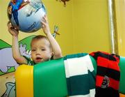 27 June 2007; Shane Sweeney, age 4, from Mayo, with Shamrock Rovers and Bohemian FC scarves he received from players of both teams who visited Temple Street Children's University Hospital, in advance of their eircom League of Ireland fixture in Tolka Park this coming friday. Temple Street, Dublin. Picture credit: Brian Lawless / SPORTSFILE