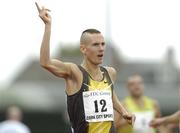 30 June 2007; Ireland's David Campbell celebrates winning the Men's 1500m at the Cork City Sports. UCC Sports Complex, Mardyke Arena, Cork. Picture credit; Brendan Moran / SPORTSFILE