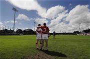 30 June 2007; Cork goalkeeper Donal Og Cusack and full-back Diarmuid O'Sullivan stand arm in arm for the singing of the National Anthem, Amhrán na bhFiann. Guinness All-Ireland Hurling Championship Qualifier, Group 1B, Round 1, Dublin v Cork, Parnell Park, Dublin. Picture credit: Ray McManus / SPORTSFILE