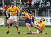 30 June 2007; Gerry O 'Grady, Clare, in action against Michael Herron and Paddy McGill, Antrim. Guinness All-Ireland Hurling Championship Qualifier, Group 1A, Round 1, Antrim v Clare, Casement Park, Belfast, Co. Antrim. Picture credit: Oliver McVeigh / SPORTSFILE