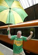 1 July 2007; Jerry O'Leary, a Tralee man living in Cork, prepares to board a train in Killarney after the game. Bank of Ireland Munster Senior Football Championship Final, Kerry v Cork, Fitzgerald Stadium, Killarney, Co. Kerry. Picture credit: Ray McManus / SPORTSFILE