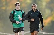 18 November 2014; Ireland's Craig Gilroy, left, and Simon Zebo make their way to squad training ahead of their side's Guinness Series match against Australia on Saturday. Ireland Rugby Squad Training, Carton House, Maynooth, Co. Kildare. Picture credit: Barry Cregg / SPORTSFILE