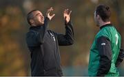 18 November 2014; Ireland's Simon Zebo and Peter O'Mahony during squad training ahead of their side's Guinness Series match against Australia on Saturday. Ireland Rugby Squad Training, Carton House, Maynooth, Co. Kildare. Picture credit: Barry Cregg / SPORTSFILE