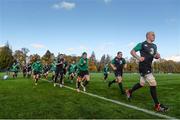 18 November 2014; Ireland's Paul O'Connell leads his team-mates in a warm-up run during squad training ahead of their side's Guinness Series match against Australia on Saturday. Ireland Rugby Squad Training, Carton House, Maynooth, Co. Kildare. Picture credit: Barry Cregg / SPORTSFILE