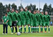 18 November 2014; The Republic of Ireland players stand for the National Anthem. UEFA European U19 Championship 2014/15, Qualifying Round, Republic of Ireland v Switzerland. Regional Sports Centre, Waterford. Picture credit: Matt Browne / SPORTSFILE