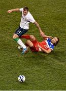 18 November 2014; Anthony Stokes, Republic of Ireland, is tackled by Mix Diskerud, USA. International Friendly, Republic of Ireland v USA, Aviva Stadium, Lansdowne Road, Dublin. Picture credit: Barry Cregg / SPORTSFILE