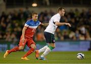 18 November 2014; Anthony Stokes, Republic of Ireland, in action against Fabian Johnson, USA. International Friendly, Republic of Ireland v USA, Aviva Stadium, Lansdowne Road, Dublin. Picture credit: Piaras Ó Mídheach / SPORTSFILE