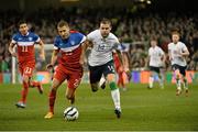 18 November 2014; Anthony Stokes, right, Republic of Ireland, in action against Fabian Johnson, USA. International Friendly, Republic of Ireland v USA, Aviva Stadium, Lansdowne Road, Dublin. Picture credit: David Maher / SPORTSFILE