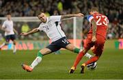 18 November 2014; Anthony Stokes, Republic of Ireland, in action against Fabian Johnson, USA. International Friendly, Republic of Ireland v USA, Aviva Stadium, Lansdowne Road, Dublin. Picture credit: David Maher / SPORTSFILE