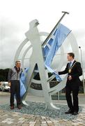 2 July 2007; Ryder Cup hero and European Team Vice-Captain for 2008, Paul McGinley, with Mayor of Fingal County Council, Alan Farrell, at the unveiling of the newly commissioned sculpture known as ‘The Swing’. The Sculpture was commissioned by Oliver Barry, owner of Hollystown Golf Club in conjunction with Fingal County Council to mark the development of the Hollystown Area over the past 10 years and to celebrate the 15th Birthday of Hollystown Golf Club on July 4th. Hollystown Golf Roundabout, Blanchardstown, Dublin. Picture credit: David Maher / SPORTSFILE
