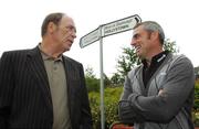 2 July 2007; Ryder Cup hero and European Team Vice-Captain for 2008, Paul McGinley, with singer Finbar Furey, at the unveiling of the newly commissioned sculpture known as ‘The Swing’. The Sculpture was commissioned by Oliver Barry, owner of Hollystown Golf Club in conjunction with Fingal County Council to mark the development of the Hollystown Area over the past 10 years and to celebrate the 15th Birthday of Hollystown Golf Club on July 4th. Hollystown Golf Roundabout, Blanchardstown, Dublin. Picture credit: David Maher / SPORTSFILE