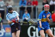 30 June 2007; Louise O'Hara, Dublin, in action against Linda Grogan, Tipperary. Gala All Ireland Senior Camogie Championship, O'Duffy Cup, Dublin v Tipperary, Parnell Park, Dublin. Picture credit: Ray McManus / SPORTSFILE