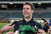 19 November 2014; Ireland's Lee Keegan in jovial mood as he is interviewed by the written press after squad training ahead of their International Rules Series game against Australia on Saturday 22nd November. Ireland International Rules Squad Training, Paterson's Stadium, Subiaco, Perth, Australia. Picture credit: Ray McManus / SPORTSFILE