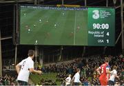 18 November 2014; A general view of the scoreboard during the closing stages of the game. International Friendly, Republic of Ireland v USA, Aviva Stadium, Lansdowne Road, Dublin. Picture credit: David Maher / SPORTSFILE