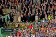 14 September 1997; Dignitaries, including Taoiseach Bertie Ahern TD, and Uachtarán Chumann Lúthchleas Gael Joe McDonagh stand for the National Anthem ahead of the GAA All-Ireland Senior Hurling Final match between Clare and Tipperary at Croke Park in Dublin. Photo by Sportsfile