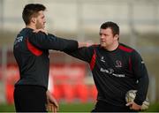 20 November 2014; Ulster's Stuart McCloskey, left, and Andrew Warwick during the captain's run ahead of their Guinness PRO12, Round 8, game against Ospreys on Friday. Ulster Rugby Captain's Run, Kingspan Stadium, Ravenhill Park, Belfast, Co. Antrim. Picture credit: Oliver McVeigh / SPORTSFILE