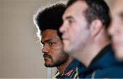 20 November 2014; Australia's Henry Speight, left, with head coach Michael Cheika during a press conference ahead of their side's Guinness Series match against Ireland on Saturday. Australia Rugby Press Conference, Fitzpatricks Castle Hotel, Killiney, Co. Dublin. Picture credit: Matt Browne / SPORTSFILE