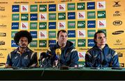 20 November 2014; Australia head coach Michael Cheika with Henry Speight, left, and Matt Toomua, right, during a press conference ahead of their side's Guinness Series match against Ireland on Saturday. Australia Rugby Press Conference, Fitzpatricks Castle Hotel, Killiney, Co. Dublin. Picture credit: Matt Browne / SPORTSFILE