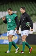 21 November 2014; Ireland's Jonathan Sexton and Tommy Bowe during squad training ahead of their side's Guinness Series match against Australia on Saturday. Ireland Rugby Squad Training, Aviva Stadium, Lansdowne Road, Dublin. Picture credit: Matt Browne / SPORTSFILE