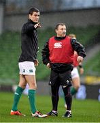 21 November 2014; Ireland's Jonathan Sexton with kicking coach Richie Murphy during squad training ahead of their side's Guinness Series match against Australia on Saturday. Ireland Rugby Squad Training, Aviva Stadium, Lansdowne Road, Dublin. Picture credit: Matt Browne / SPORTSFILE