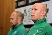 21 November 2014; Ireland captain Paul O'Connell with scrum coach Greg Feek during a press conference ahead of their side's Guinness Series match against Australia on Saturday. Ireland Rugby Press Conference, Aviva Stadium, Lansdowne Road, Dublin. Picture credit: Matt Browne / SPORTSFILE