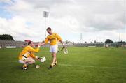 7 July 2007; Michael Herron, Antrim, congratulates team-mate Neil McMannus at the final whistle. Guinness All-Ireland Senior Hurling Championship Qualifier, Group 1A, Round 2, Antrim v Laois, Casement Park, Belfast, Co. Antrim. Picture credit: Russell Pritchard / SPORTSFILE