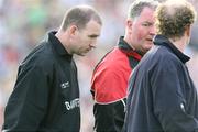 7 July 2007; A dejected Down joint manager, Ross Carr, comes off the field at the end of the game with assistants Michael Doyle and DJ Kane. Bank of Ireland All-Ireland Senior Football Championship Qualifier, Round 1, Down v Meath, Pairc Esler, Newry, Co. Down. Picture credit: Oliver McVeigh / SPORTSFILE