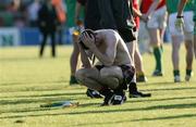 7 July 2007; Aidan Carr, Down, holds his head in his hands after the final whistle. Bank of Ireland All-Ireland Senior Football Championship Qualifier, Round 1, Down v Meath, Pairc Esler, Newry, Co. Down. Picture credit: Oliver McVeigh / SPORTSFILE