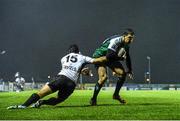 21 November 2014; Danie Poolman, Connacht, is tackled by Hennie Daniller, Zebre, on his way to scoring his side's first try of the game. Guinness PRO12, Round 8, Connacht v Zebre. The Sportsground, Galway. Picture credit: Ramsey Cardy / SPORTSFILE