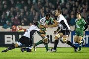 21 November 2014; George Naoupu, Connacht, is tackled by Luca Redolfini, left, and Andries Ferreira, Zebre. Guinness PRO12, Round 8, Connacht v Zebre. The Sportsground, Galway. Picture credit: Ramsey Cardy / SPORTSFILE