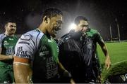 21 November 2014; Connacht's Bundee Aki, left, and Mils Muliaina after the game. Guinness PRO12, Round 8, Connacht v Zebre. The Sportsground, Galway. Picture credit: Ramsey Cardy / SPORTSFILE