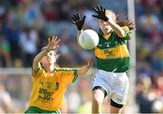 21 September 2014; Éabha Coleman, Mount Anville PS, Co. Dublin, representing Kerry, in action against Erin Forbes, St. Patrick’s PS, Co Tyrone, representing Donegal, during the INTO/RESPECT Exhibition GoGames. Croke Park, Dublin. Picture credit: Stephen McCarthy / SPORTSFILE