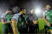 21 November 2014; Connacht players, from left, Andrew Browne, Bundee Aki, Mils Muliaina and George Naoupu after the game. Guinness PRO12, Round 8, Connacht v Zebre. The Sportsground, Galway. Picture credit: Ramsey Cardy / SPORTSFILE