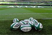 22 November 2014; Match balls on the pitch ahead of the game. Guinness Series, Ireland v Australia. Aviva Stadium, Lansdowne Road, Dublin. Picture credit: Brendan Moran / SPORTSFILE