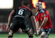21 November 2014; Johne Murphy, Munster, offloads the ball ahead of the tackle by James Thomas, Newport Gwent Dragons. Guinness PRO12, Round 8, Newport Gwent Dragons v Munster, Rodney Parade, Newport, Wales. Picture credit: Steve Pope / SPORTSFILE