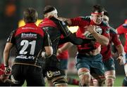 21 November 2014; Robin Copeland, Munster, is tackled by Rynard Landman, Newport Gwent Dragons. Guinness PRO12, Round 8, Newport Gwent Dragons v Munster, Rodney Parade, Newport, Wales. Picture credit: Steve Pope / SPORTSFILE