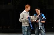 9 July 2007; Laois captain Padraig Clancy, left, and Dublin captain Colin Moran, with the Delaney Cup, at a photocall ahead of the Bank of Ireland Leinster and Ulster Senior Football Championship Finals, which take place this Sunday, the 15th July 2007. Bank of Ireland Head Office, Baggot Street, Dublin. Picture credit: Brendan Moran / SPORTSFILE