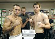 13 July 2007; Alessio Furlan, left, and John Duddy, with promoter Brian Peters, at the weigh-in in advance of their fight in the National Stadium. John Duddy.v.Alessio Furlan Weigh-in, Tara Towers Hotel, Dublin. Picture credit: Stephen McCarthy / SPORTSFILE