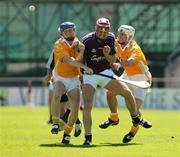 14 July 2007; John Lee, Galway, in action against Karl McKeegan and Neill McManus, Antrim. Guinness All-Ireland Hurling Championship Qualifier, Group 1A, Round 3, Galway v Antrim, Pearse Stadium, Salthill, Galway. Picture credit: Kieran Clancy / SPORTSFILE