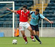 14 July 2007; Francis Murphy, Cliftonville, in action against Zewlarow Marcin, KAA Ghent. UEFA Intertoto Cup, 2nd round, 2nd leg, Cliftonville v KAA Ghent, Windsor Park, Belfast, Co. Antrim. Picture credit: Michael Cullen / SPORTSFILE