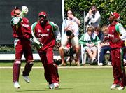 14 July 2007; Dinesh Ramdin, West Indies, left, celebrates after bowling out William Porterfield, Ireland. Irish Cricket Union, Quadrangular Series, Ireland v West Indies, Castle Avenue, Clontarf, Dublin. Picture credit: Barry Chambers / SPORTSFILE